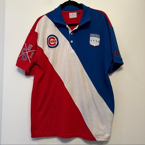 MLB Vintage Chicago Cubs Blue Red & White Polo Shirt - Picture 2 of 6